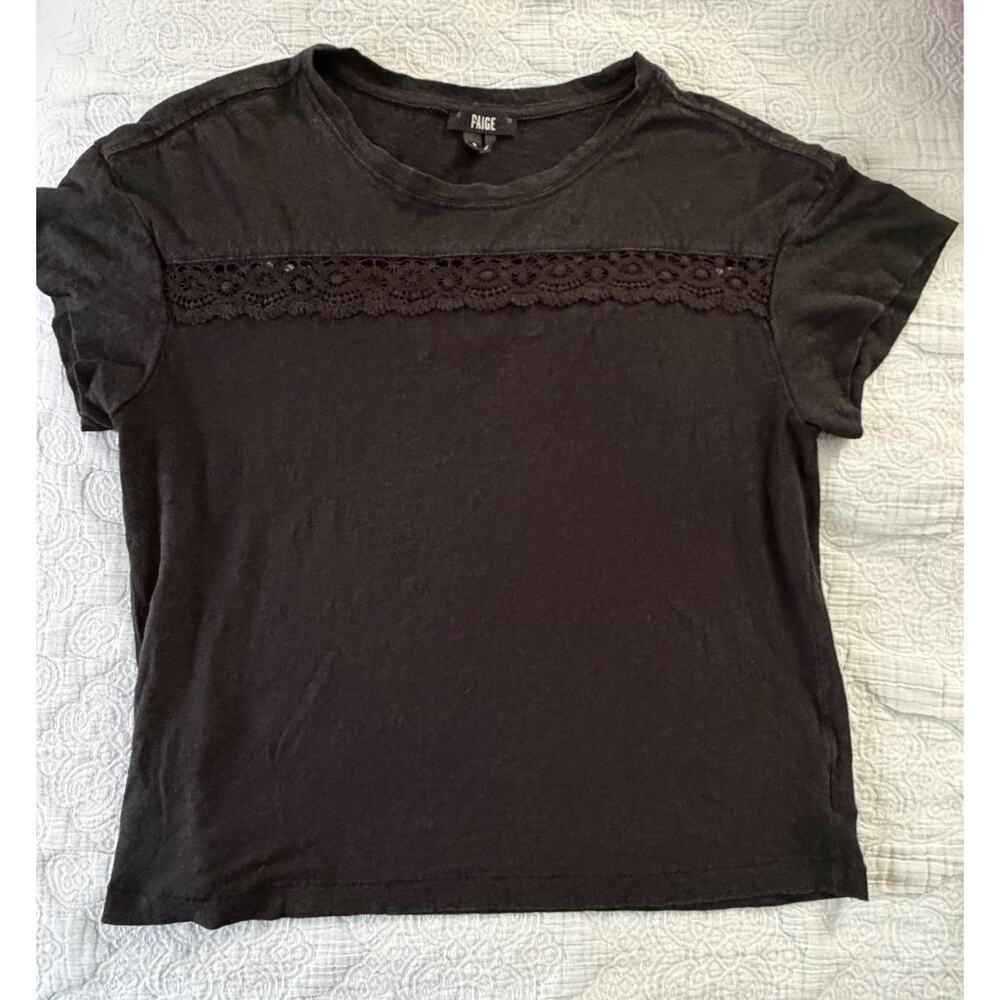 Paige Shirt Womens Small Crochet Lace Linen Blend Top Black Boho Whimsy‎ Goth